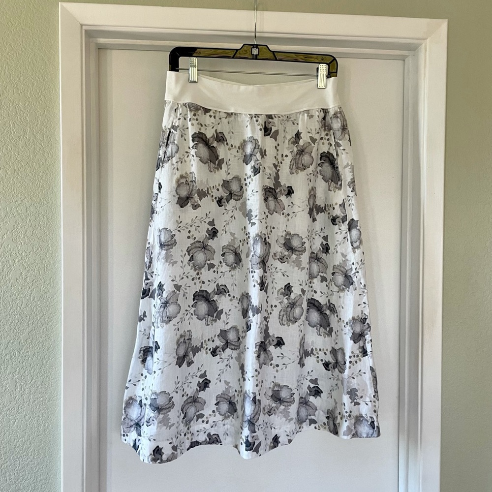 Cut Loose Linen Floral Ankle Length Skirt Pockets
